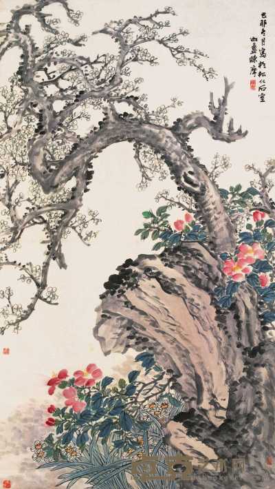 陈摩 1939年作 花卉 立轴 144×81.5cm